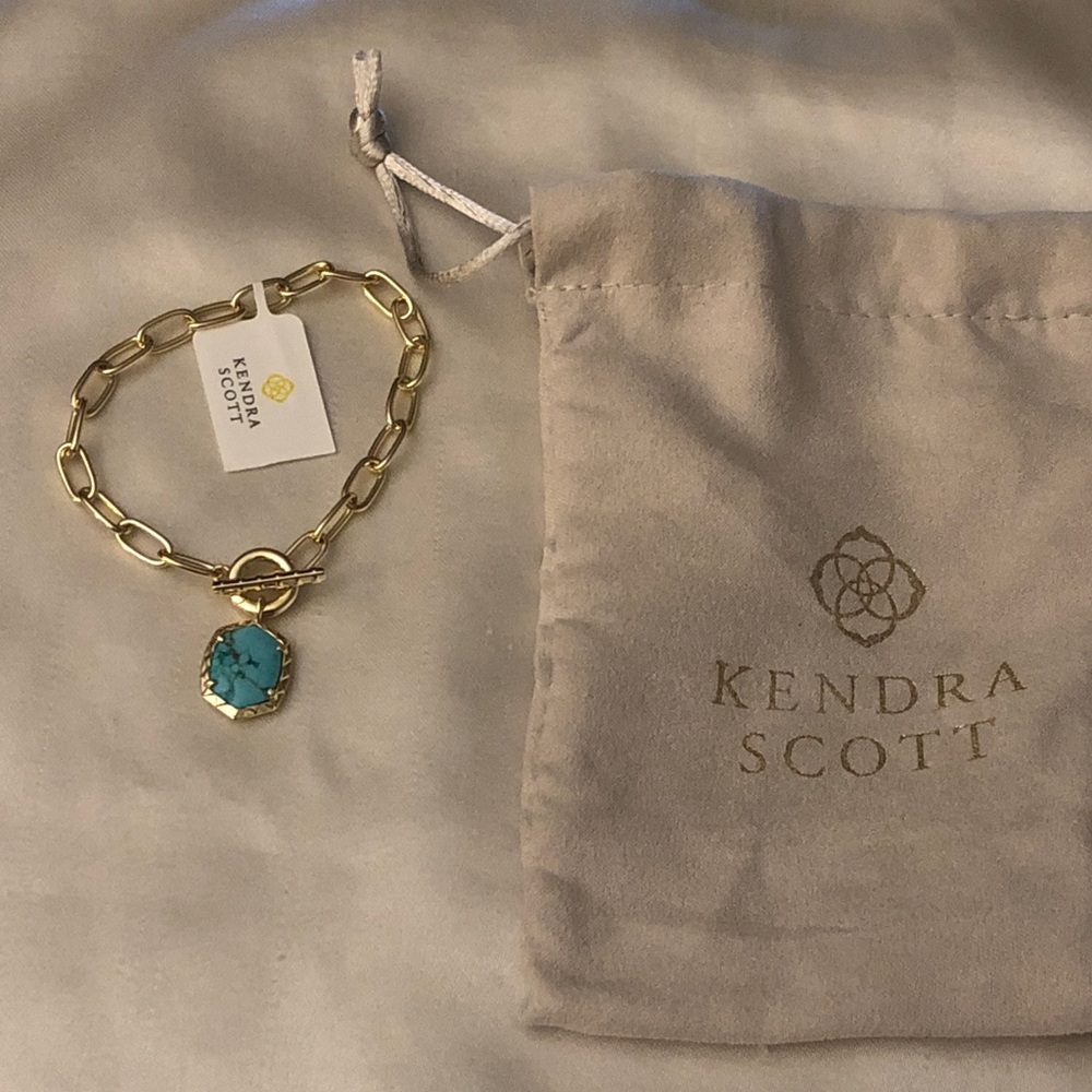 Kendra Scott Daphne Gold Tone Paper Clip Bracelet Variegated Turquoise Charm NWT - Picture 11 of 11